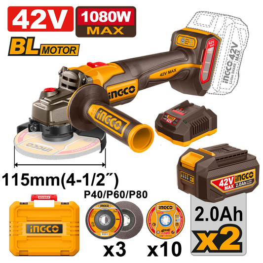 AMOLADORA ANGULAR INGCO 42V 1080W CAGLI4108112E