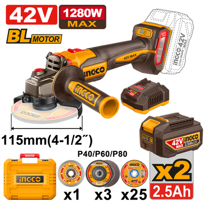 Pack Ingco 42V Premium - Taladro 99NM + Amoladora 1280W