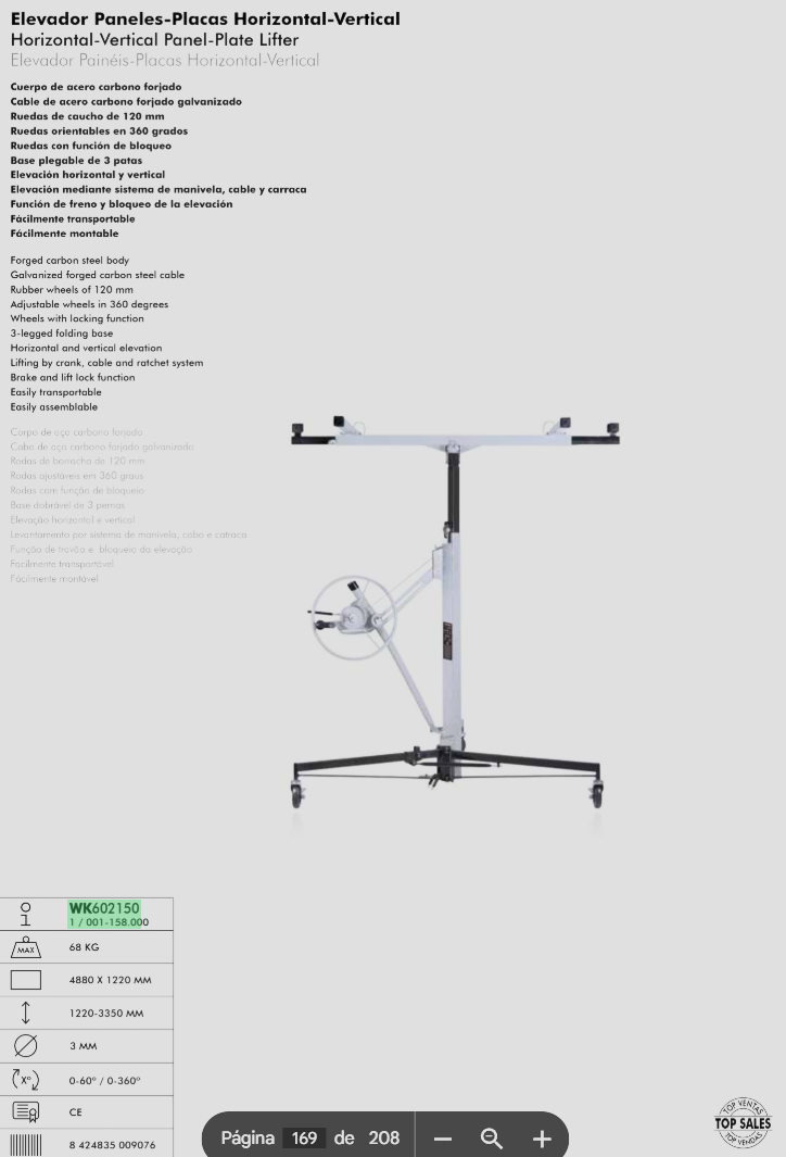 Elevador de Placas y Paneles Horizontal-Vertical WK602150