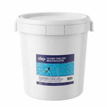Cloro en Tabletas Multiacción para Piscina TAB-200 | 5 Acciones · 90% Cloro Activo | Desinfección Lenta 5KG y 25KG