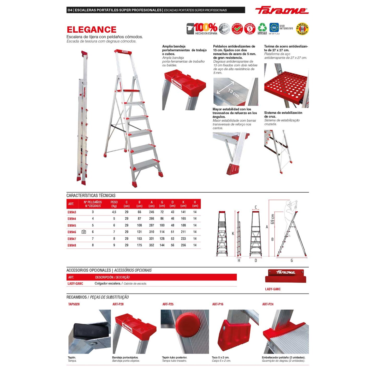 ELEGANCE | Escalera de tijera con peldaños cómodos
