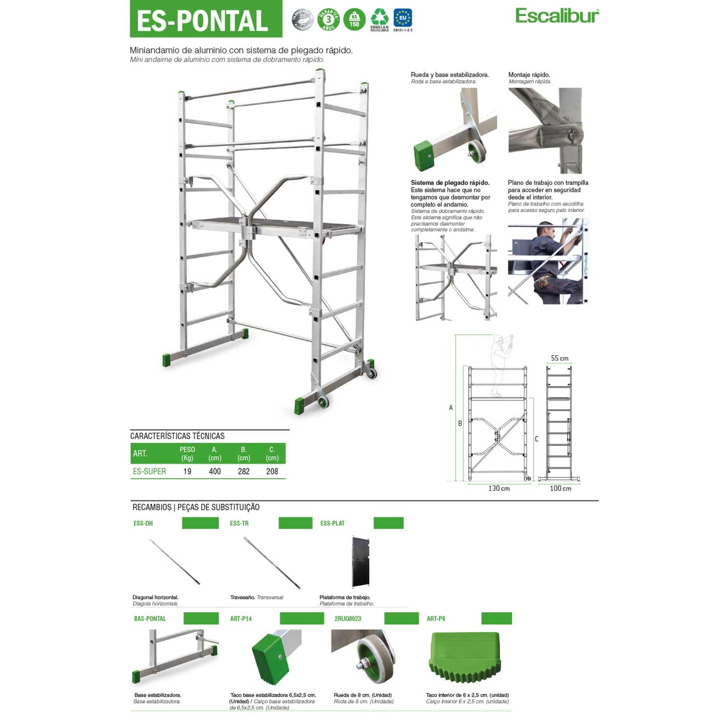 ES-PONTAL | Miniandamio de aluminio con sistema de plegado rápido