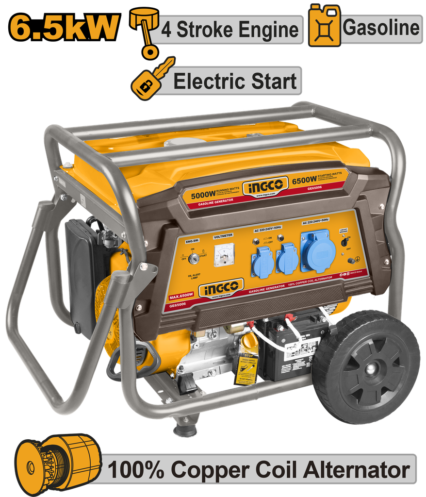 GE65006 Generador gasolina 6500W | Alta potencia para obra