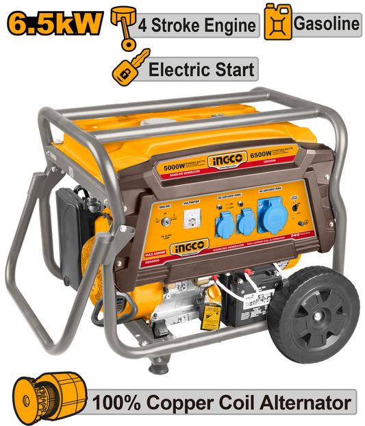 GE65006 Generador gasolina 6500W | Alta potencia para obra