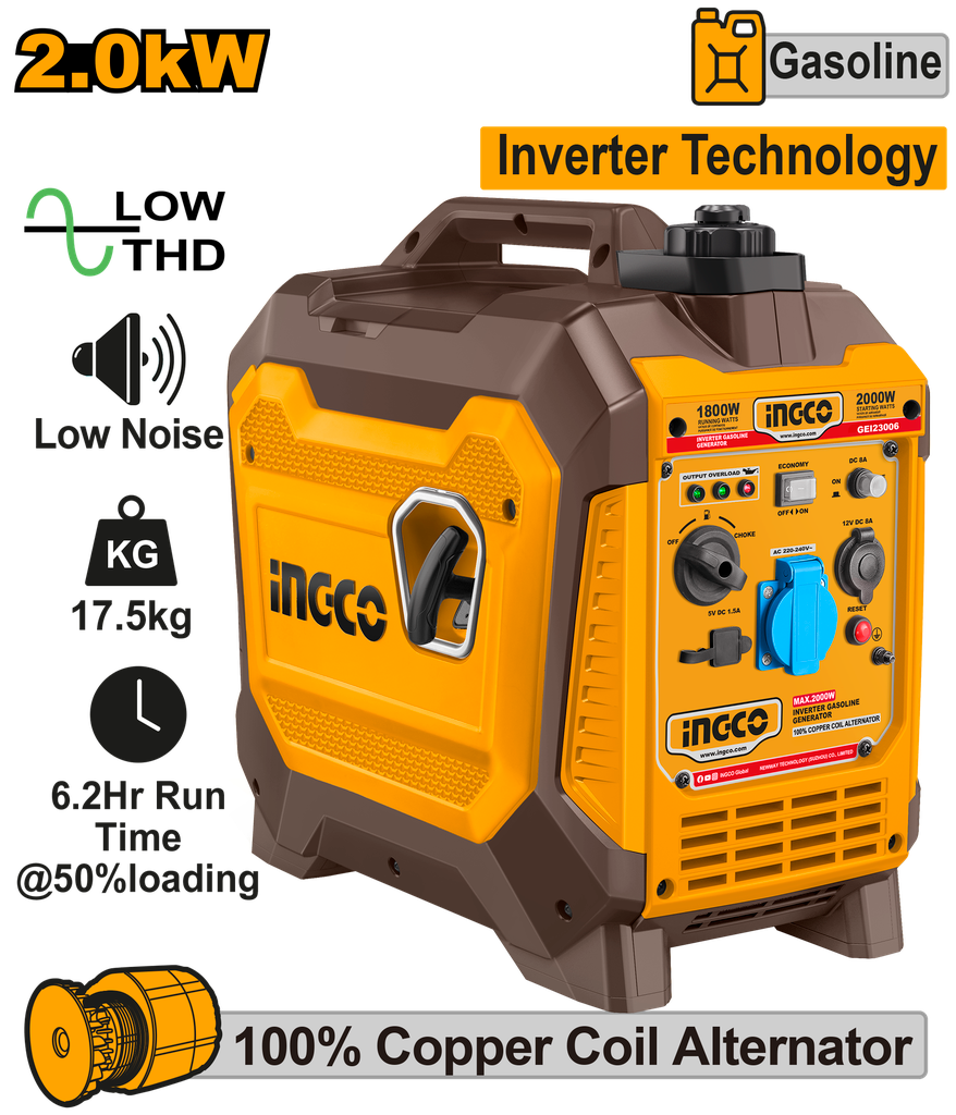 GEI23006 Generador inverter gasolina 2000W | Silencioso portátil
