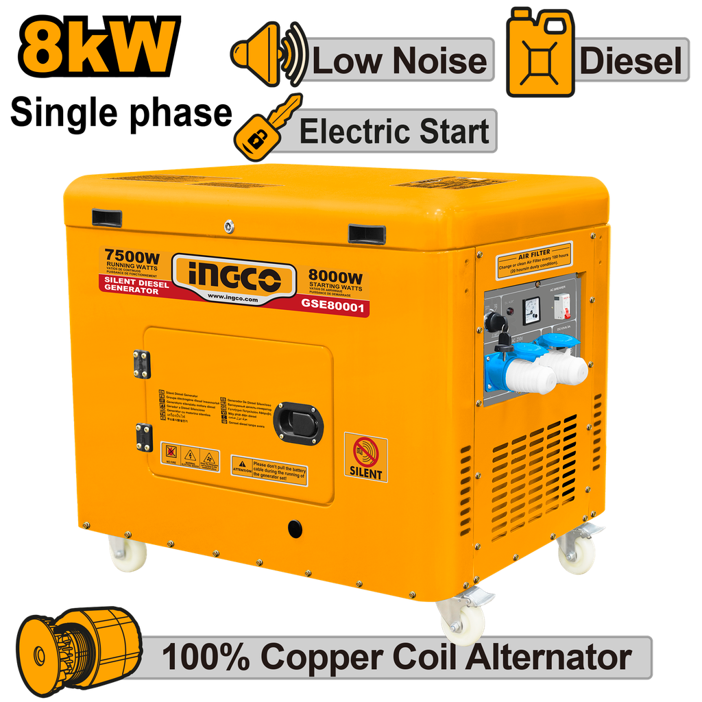 Generador diésel silencioso 8kW | Potencia profesional monofásica