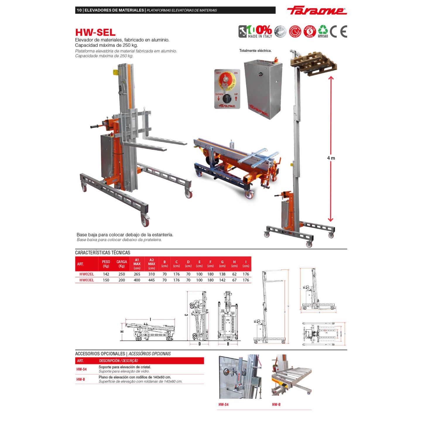 HW-SEL | Elevador de materiales en aluminio, máximo 250 kg.