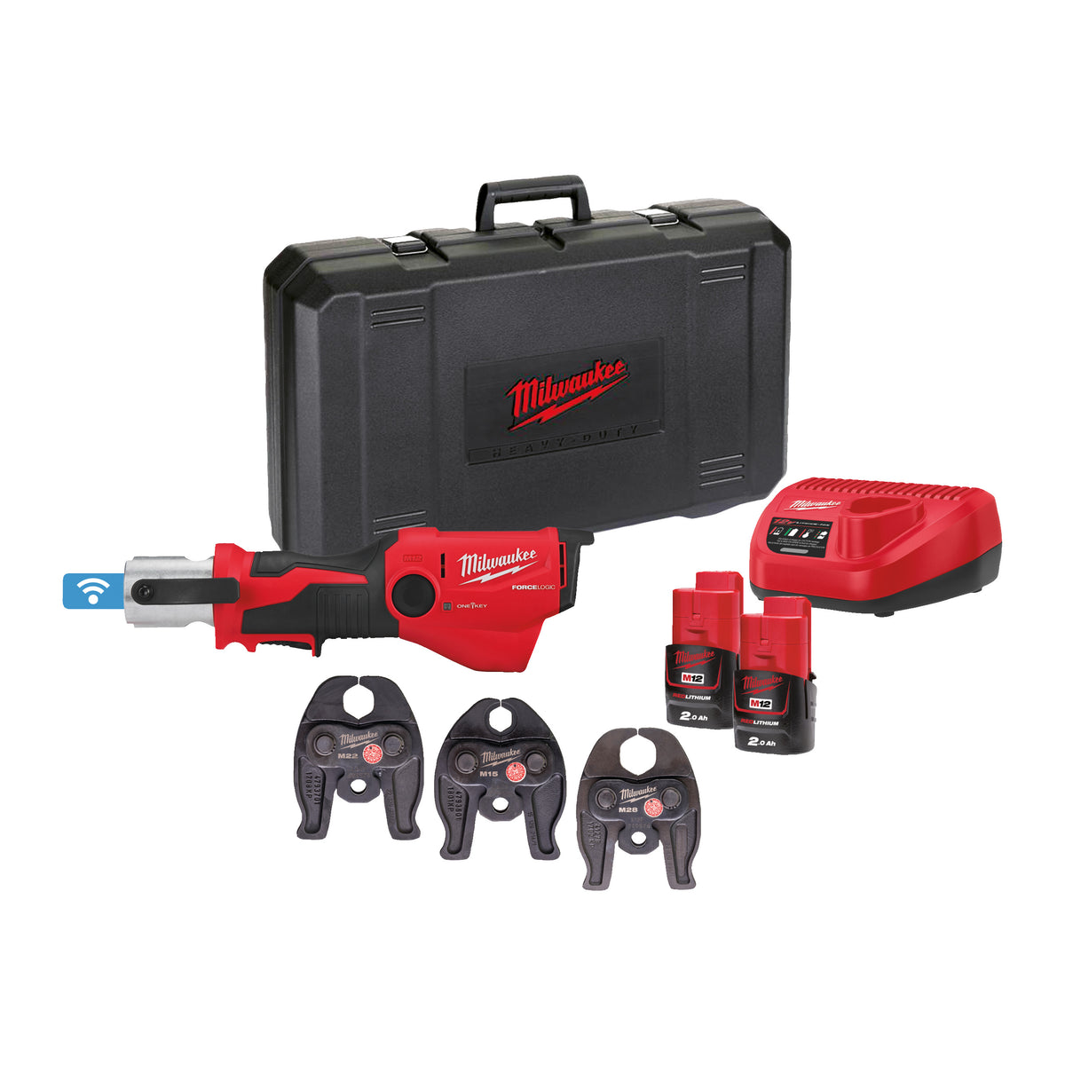 Milwaukee Prensadora hidráulica subcompacta M12™ ONE-KEY™ FORCE LOGIC™, fuerza de prensado 19kN M12ONEHPT-202CM-Set