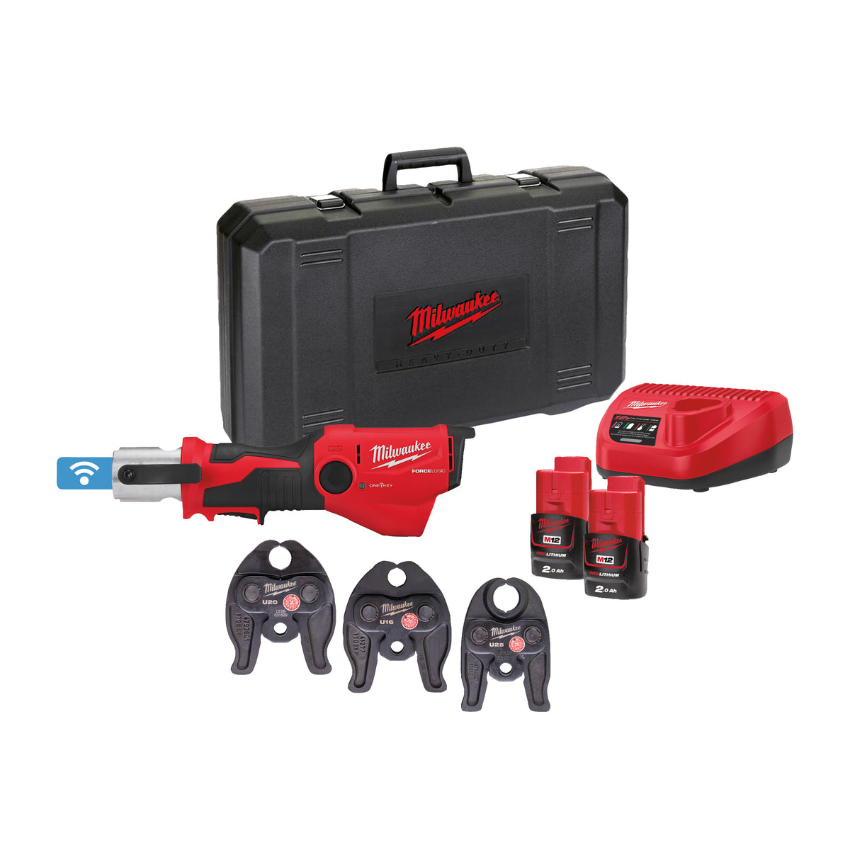 Milwaukee Prensadora hidráulica subcompacta M12™ ONE-KEY™ FORCE LOGIC™, fuerza de prensado 19kN M12ONEHPT-202CU-Set