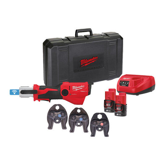 Milwaukee Prensadora hidráulica subcompacta M12™ ONE-KEY™ FORCE LOGIC™, fuerza de prensado 19kN M12ONEHPT-202CV-Set2