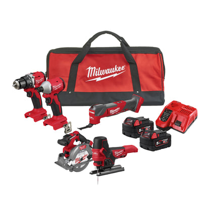 Milwaukee Powerpack M18BLCPP5A-502B (M18 BLDDRC + M18 BLIDRC + M18 FCS552 + M18 FMT + M18 FBJS + M18B5)