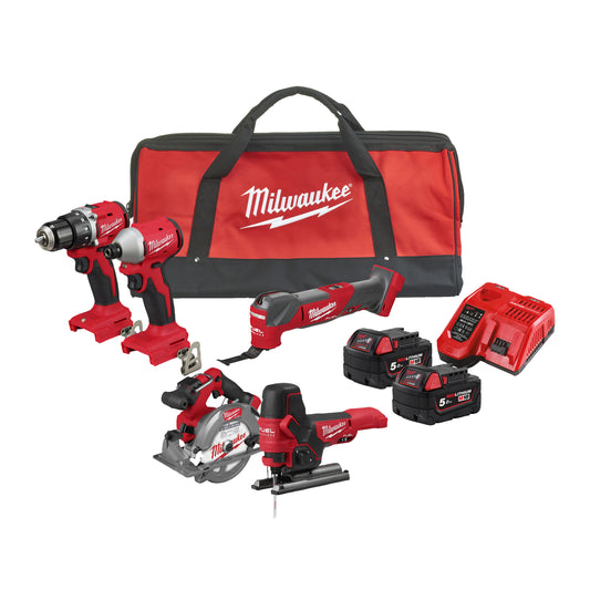 Milwaukee Powerpack M18BLCPP5A-502B (M18 BLDDRC + M18 BLIDRC + M18 FCS552 + M18 FMT + M18 FBJS + M18B5)