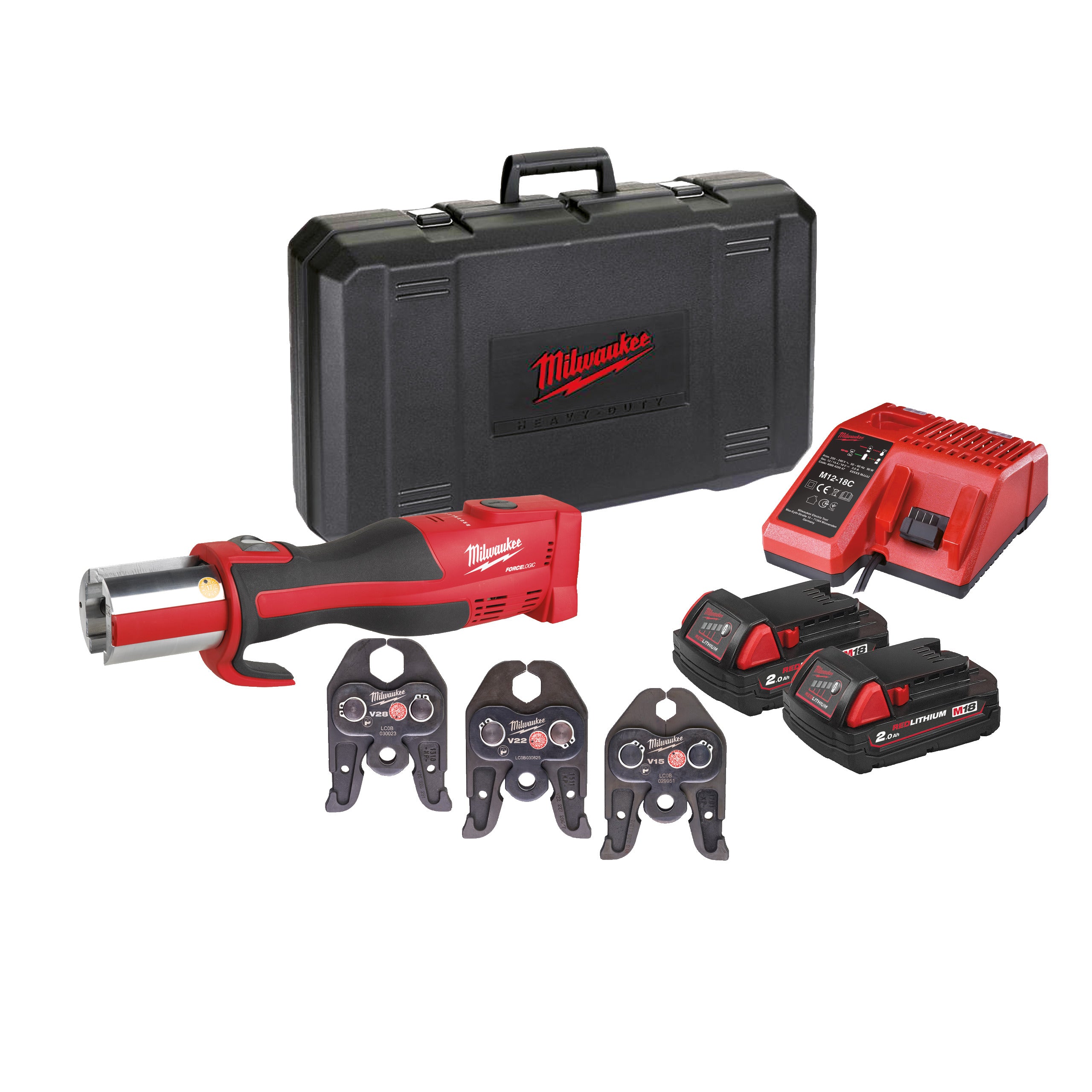 Milwaukee Prensadora hidráulica sin escobillas M18™ FORCE LOGIC™, fuerza de prensado 32kN M18BLHPT-202CV-KIT