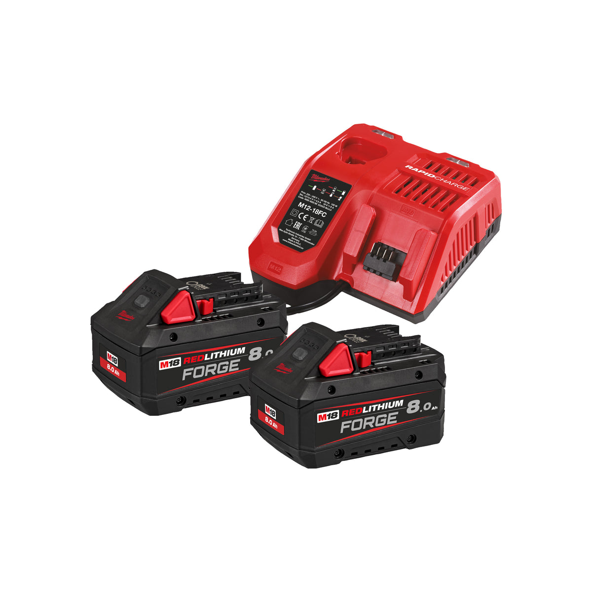 Milwaukee Kit 2 baterías M18FB8 + cargador rápido M12-18FC M18FORGENRG-802