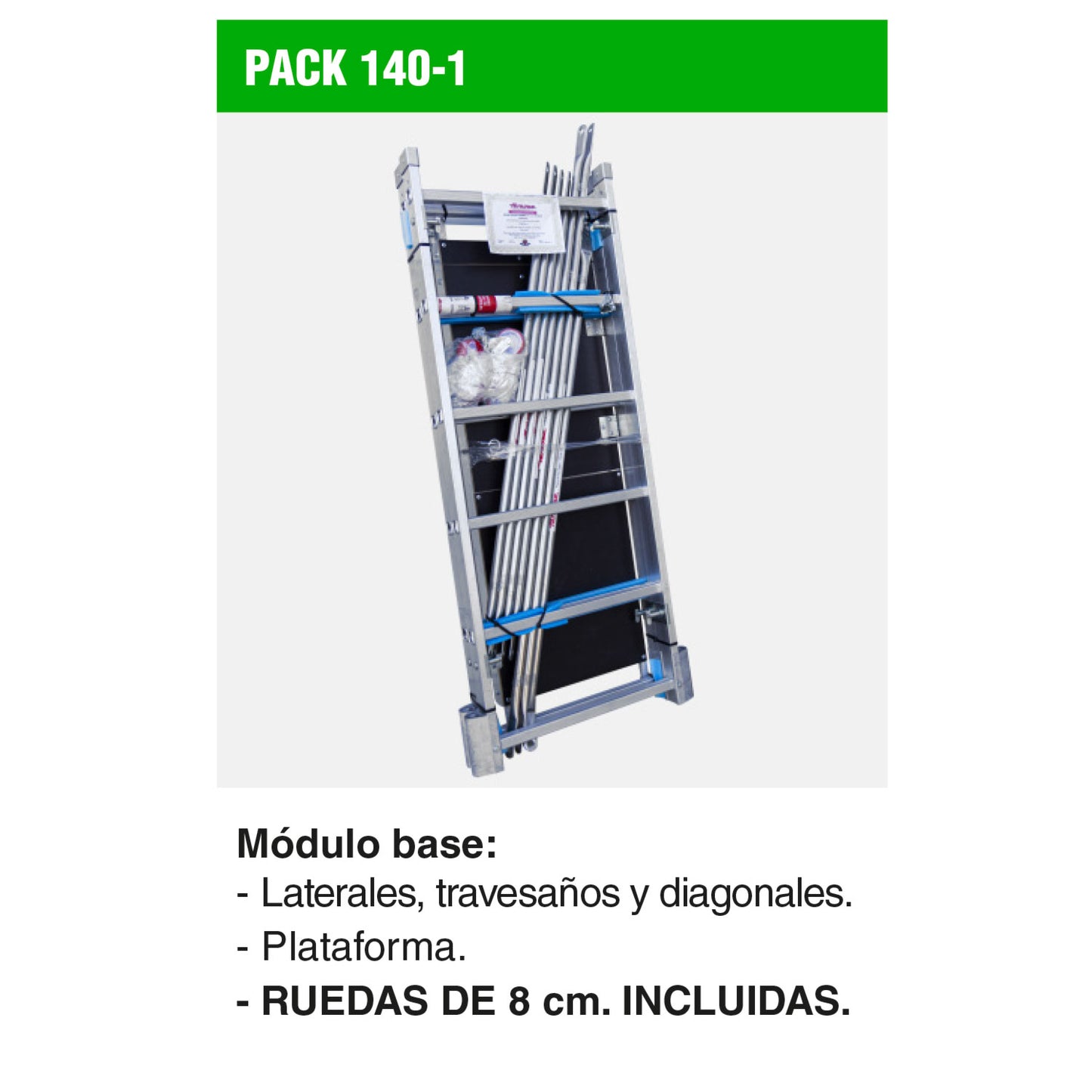 RAPIDO 140 | Andamio de aluminio con ruedas y plataforma de 140x60 cm.