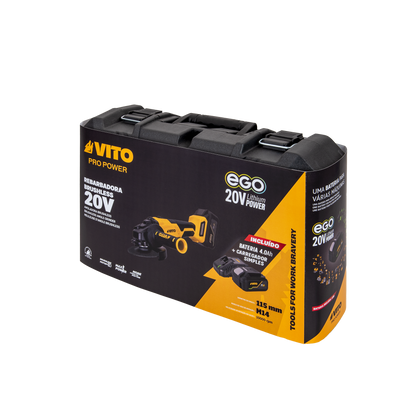 VITO Amoladora Brushless 115Mm Ego 20V, Con Bateria, Cargador Y Caja Bmc