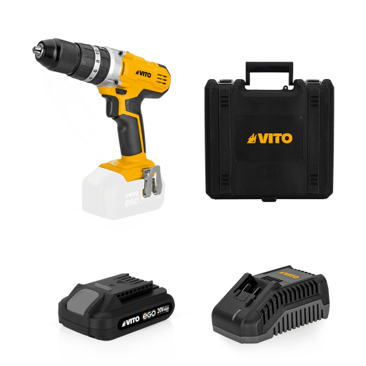 VITO Taladro Ego 20V Li, Con Batería 2.0 Ah, Cargador Y Caja Bmc