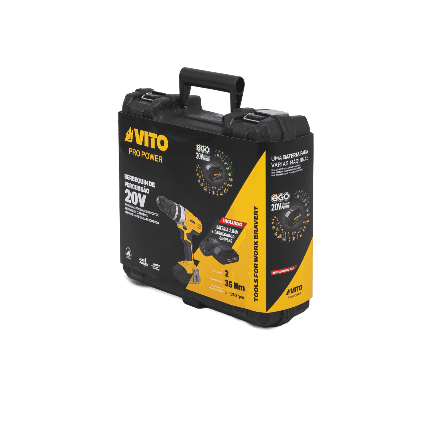 VITO Taladro Ego 20V Li, Con Batería 2.0 Ah, Cargador Y Caja Bmc