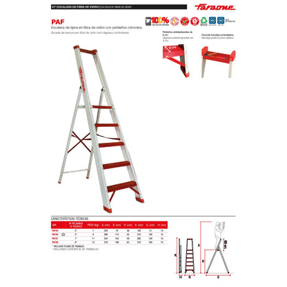 PAF | Escalera de tijera en fibra de vidrio con peldaños cómodos