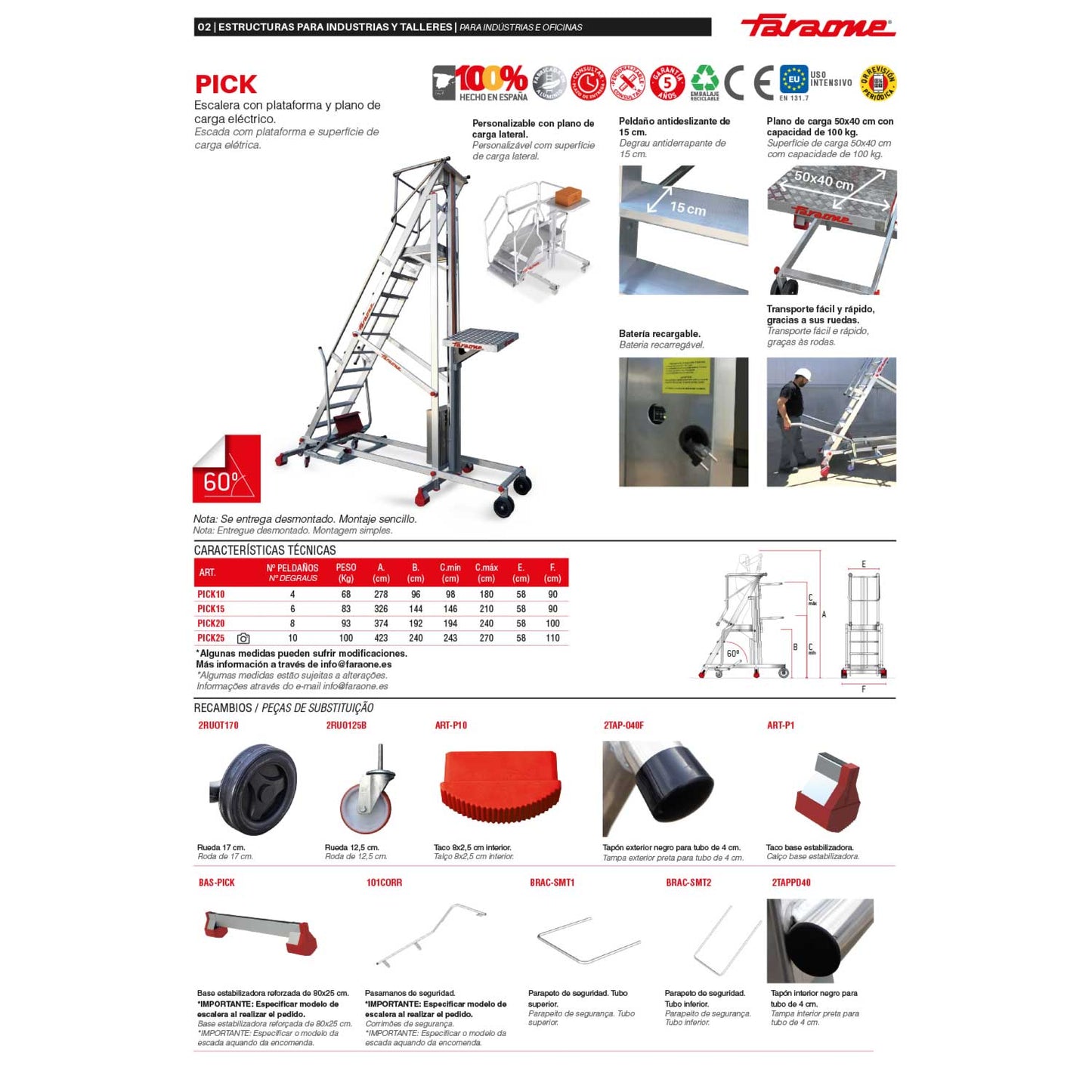 PICK | Escalera con plataforma y plano de carga eléctrico