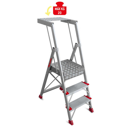 PL-PICK | Escalera plegable con amplia plataforma de trabajo y bandeja superior