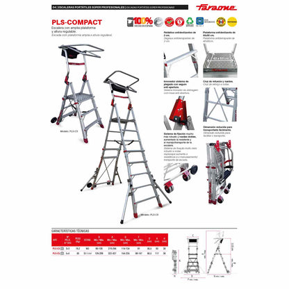 PLS-COMPACT | Escalera plegable con amplia plataforma y altura regulable
