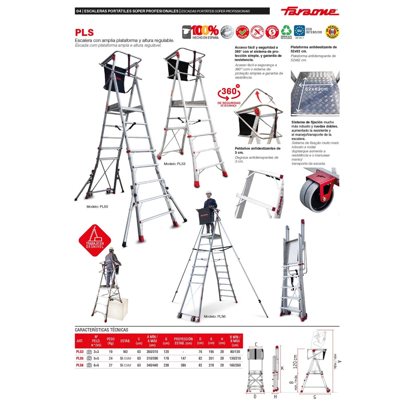 PLS | Escalera con amplia plataforma y altura regulable