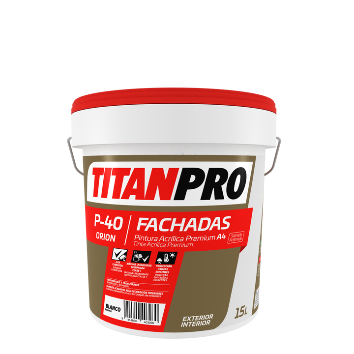 Pintura Vinílica Premium Titan Pro P40 Satinado