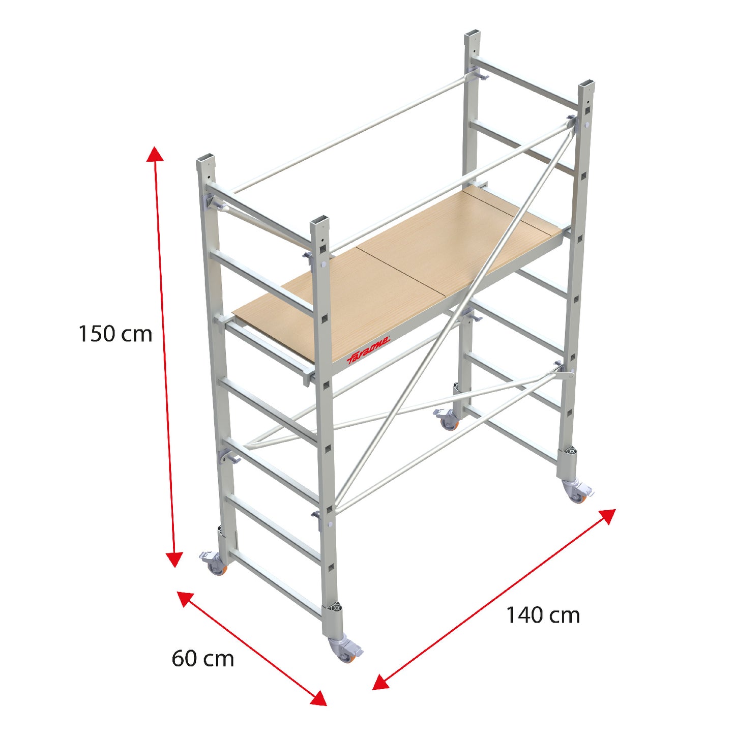 RAPIDO 140 | Andamio de aluminio con ruedas y plataforma de 140x60 cm.