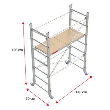 RAPIDO 140 | Andamio de aluminio con ruedas y plataforma de 140x60 cm.