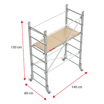 RAPIDO 140 | Andamio de aluminio con ruedas y plataforma de 140x60 cm.