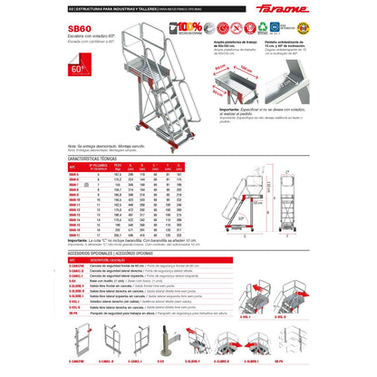SB60 | Escalera de aluminio con plataforma y vuelo| Inclinación de 60º