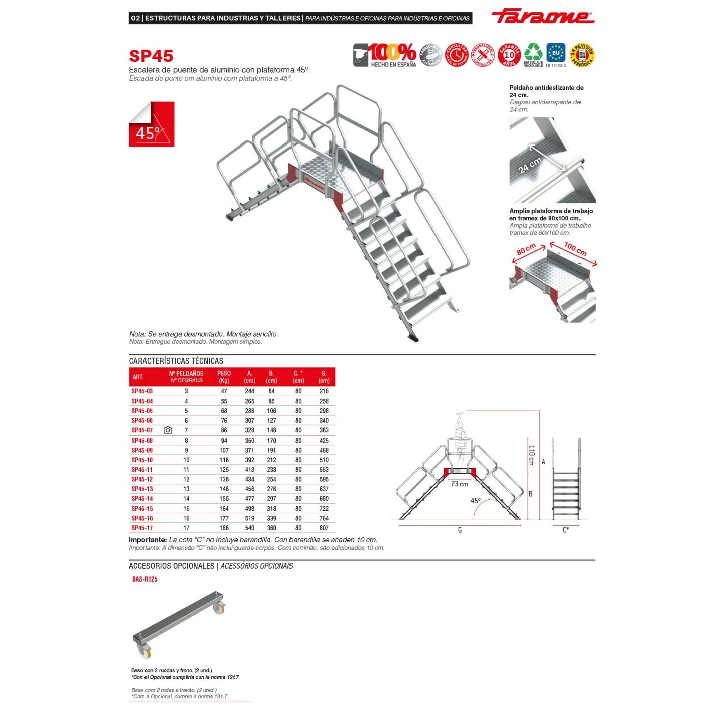SP45 | Escalera puente con plataforma | Inclinación 45º