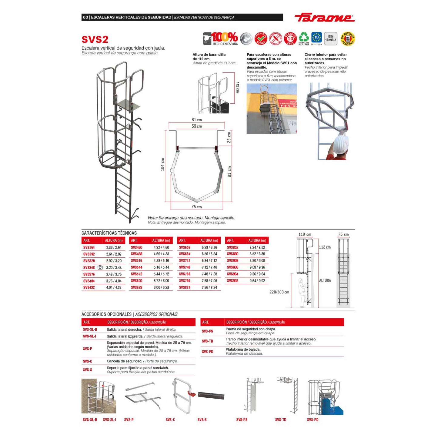 SVS1 | Escalera vertical de seguridad con jaula y descansillo