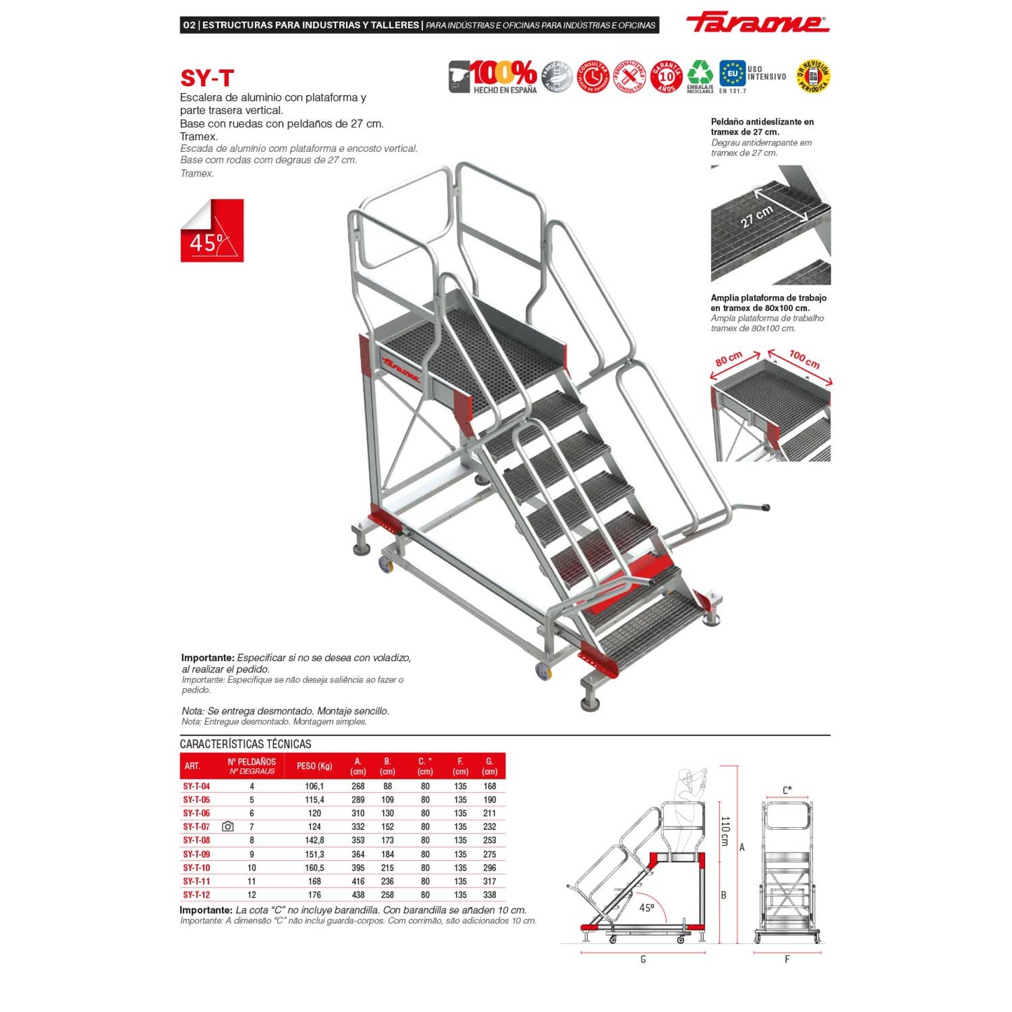 SY-T | Escalera con plataforma y cuatro ruedas | TRAMEX
