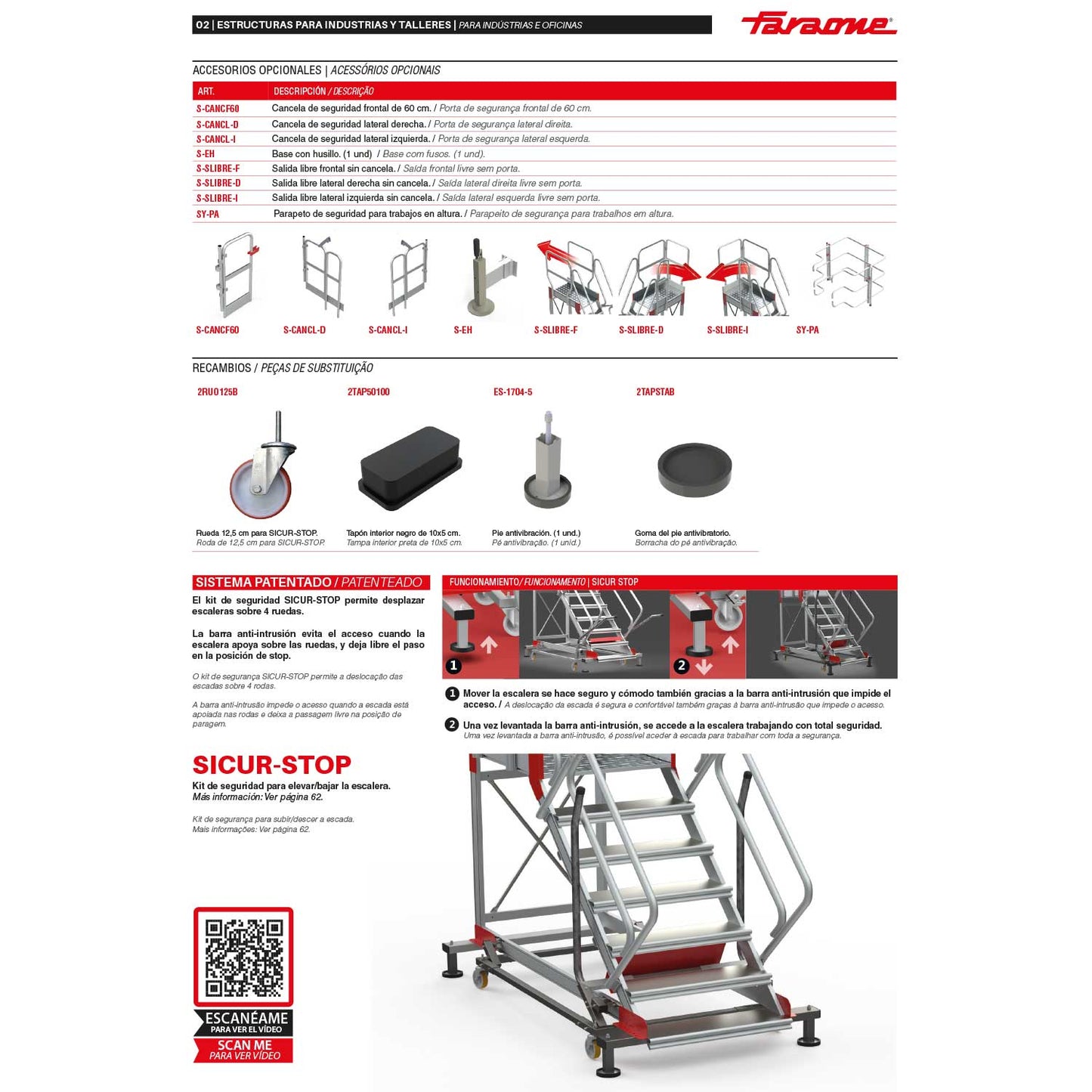 SY60 | Escalera de aluminio con plataforma y cuatro ruedas | Inclinación de 60º