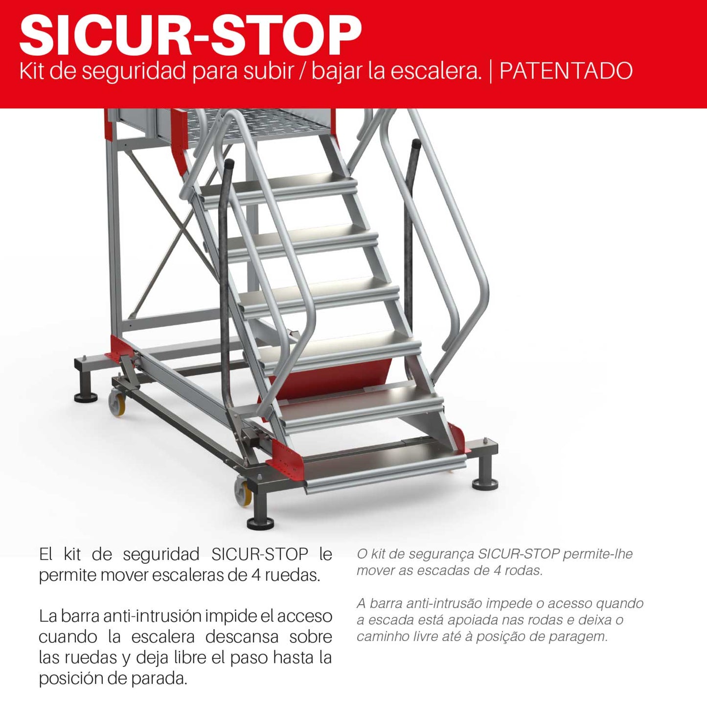 SY45 | Escalera con plataforma y cuatro ruedas | Inclinación de 45º