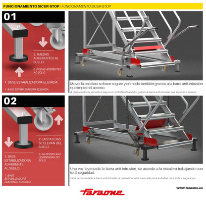 SY60 | Escalera de aluminio con plataforma y cuatro ruedas | Inclinación de 60º