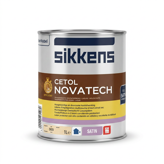 Sikkens Cetol Novatech 1L — Lasur alto en sólidos para madera exterior, poro abierto y acción fungicida