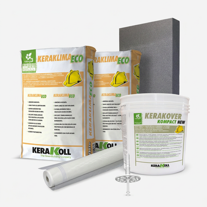 Sistema SATE Kerakoll Pack Completo por m² — Panel EPS Grafito Grafipol 20 a 150 mm, Mortero Keraklima, Malla, Tacos y Acabado Kompact New Fino