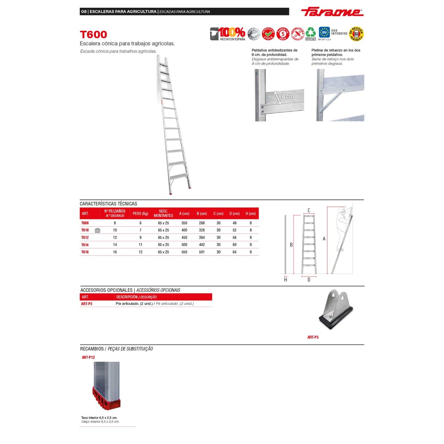 T600 | Escalera cónica para trabajos agrícolas