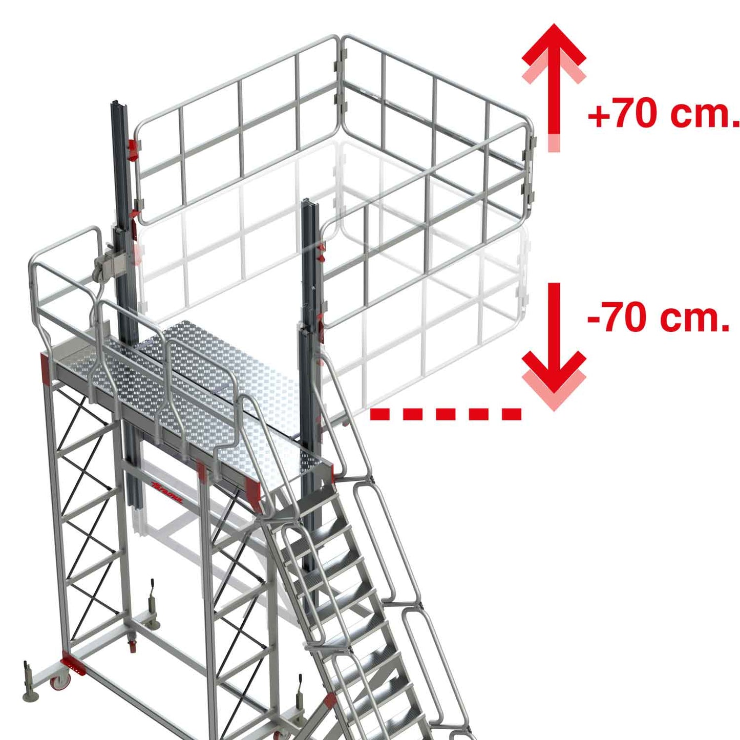 TSA-S | Escalera con plataforma y barandilla regulable