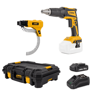 Atornillador para Pladur 20V, Autoalimentador, Batería 3AH, Cargador y Maletín VITO