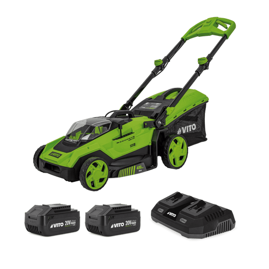 Cortacésped Brushless 400MM 40V, con 2 Baterías y Cargador VITO VIBCMRB402B4CD
