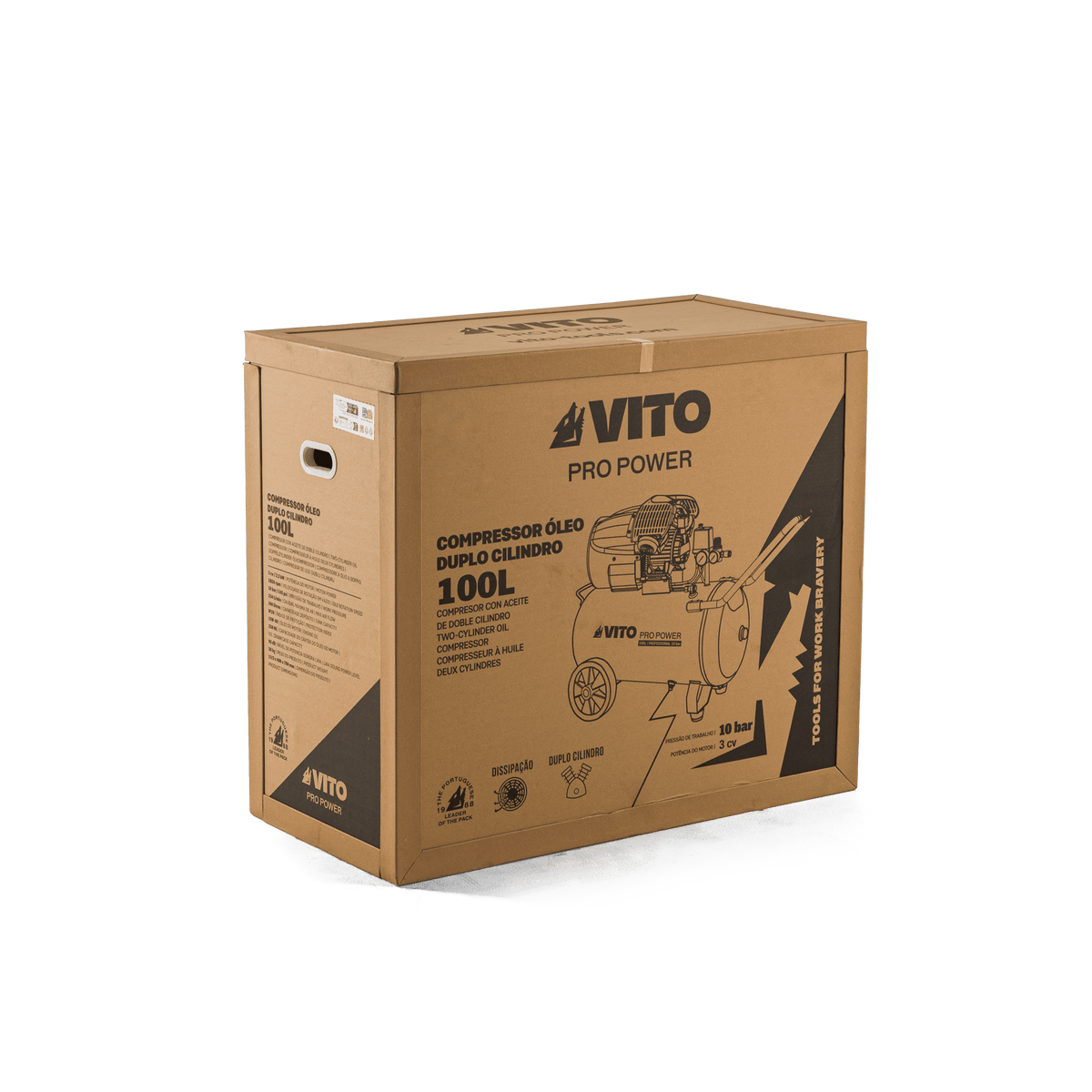 Compresor con Aceite de Doble Cilindro 100LT 10 Bar 3.0HP VITO VICODC100