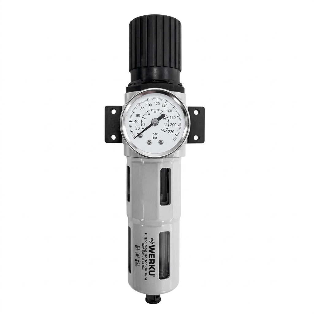 Werku WK501810 Filtro Regulador de Aire BSP 1/2" 0-14 Bar con Manómetro
