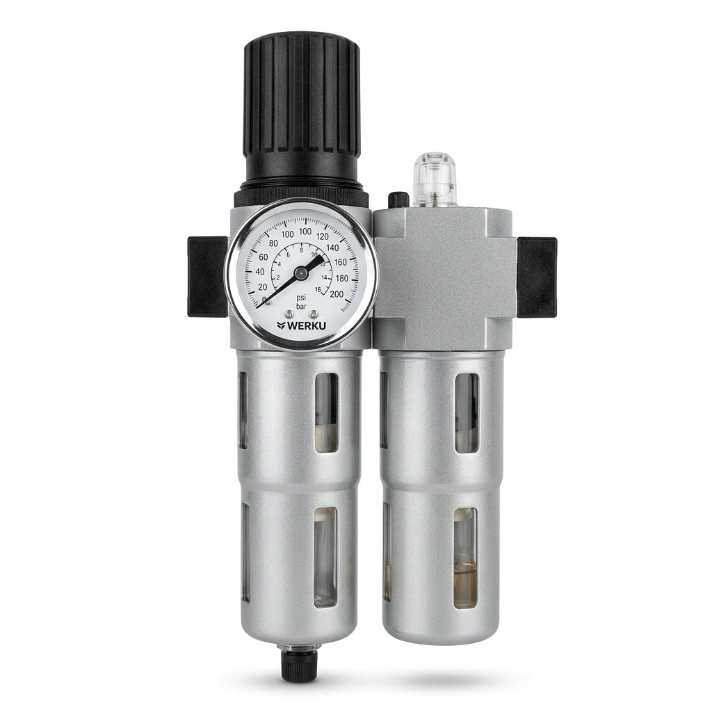 Werku WK501820 Filtro Regulador Lubricador Aire BSP 1/2" 0-14 Bar