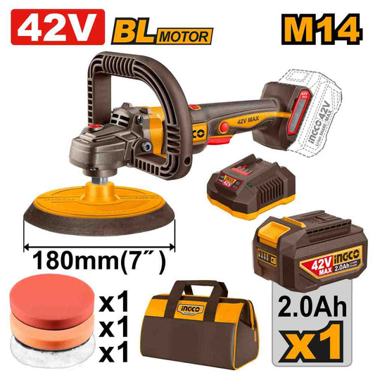 Pulidora 42 V 180 Mm * Incluye Cargador/ 1 Bat 2 Ah INGCO