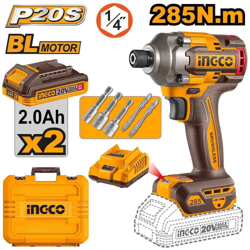Atornillador de Impacto 20 V 285 Nm INGCO
