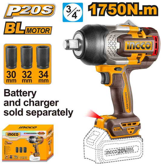 Llave Impacto 1750Nm 3/4" 20V *no Incluye Carg/bat INGCO